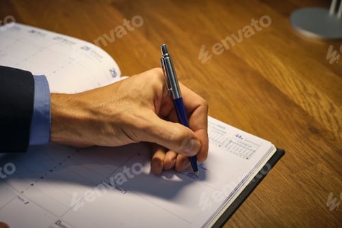 Preview: Hand holding a pen writing on a journal