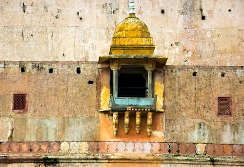 Preview: Detail of ornately decorated inside Amber fort, Jaipur, Rajasthan, India