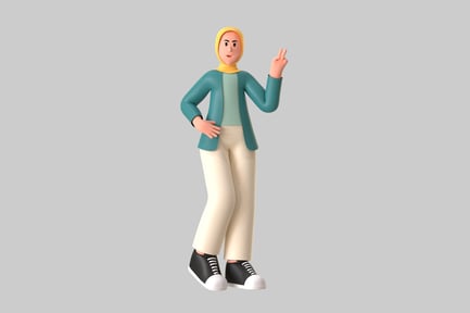 Preview: Hijab Woman in Casual Outfit Peace Sign