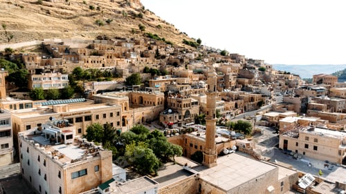 Preview: Aerial drone view to the streets of the old city Mardin, Mesopotamia, Turkey