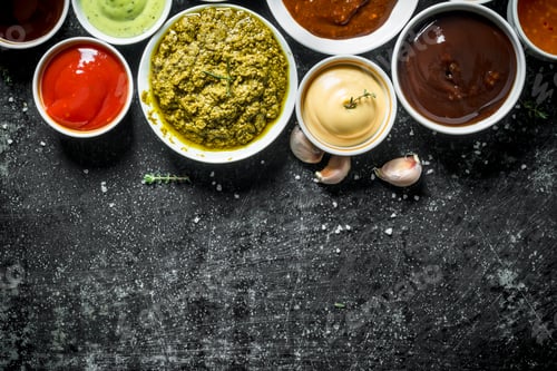 Preview: Set of different types of sauces.