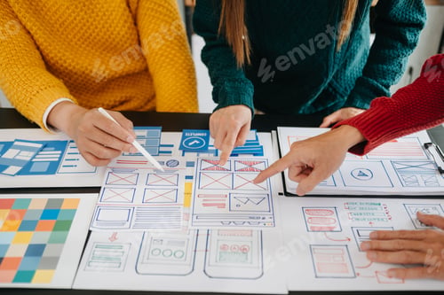 Preview: UX graphic designer planning application process development prototype wireframe for web smart phone