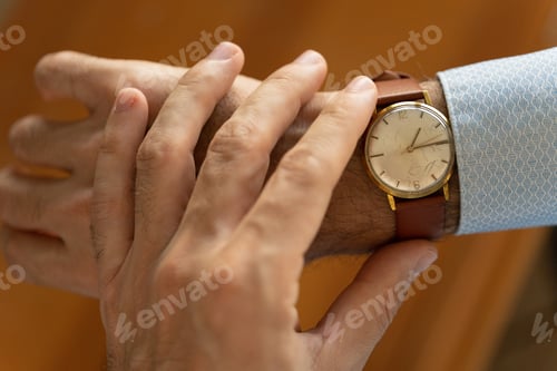 Preview: Wristwatch with Brown Strap on Arm of Man