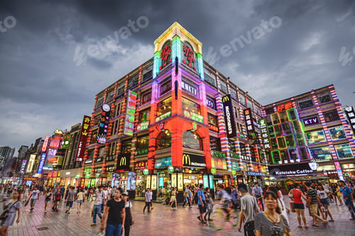 Preview: Guangzhou, China - May 25, 2014: Pedestrians Pass Through Shangxiajiu Pedestrian Street. The Street