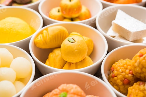 Preview: Rangoli design of Assorted Indian sweets