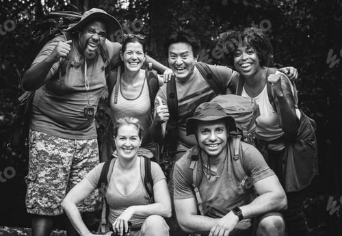 Preview: Group of happy diverse campers