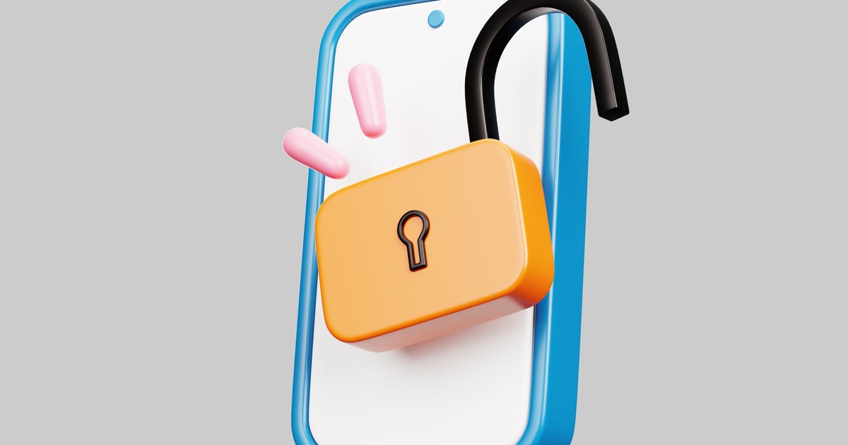 Smartphone with padlock 3D, Incl. circle & lock - Envato