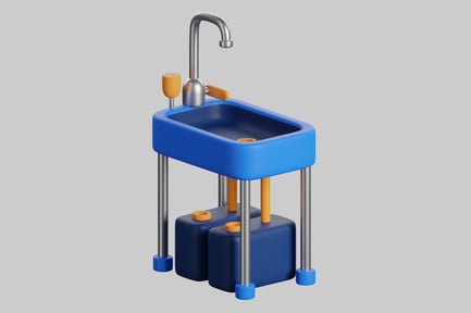 Preview: Modern sink with silver faucet and yellow handles