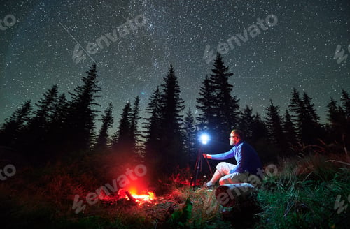 Preview: Male photographer doing photo shoot in mountains.