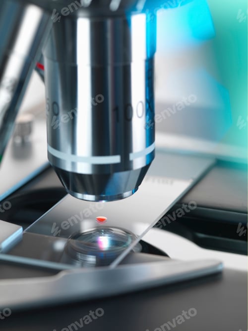 Preview: Blood testing, A light microscope examining a sample of blood in a lab