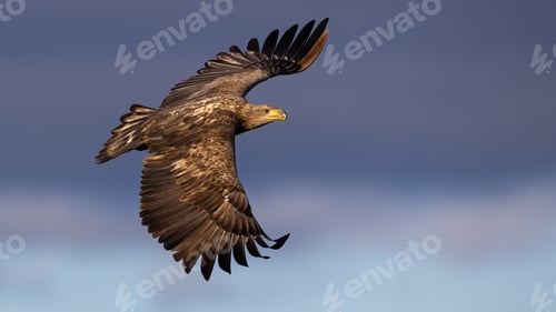 Preview: White-tailed eagle in the air in springtime in sunlight