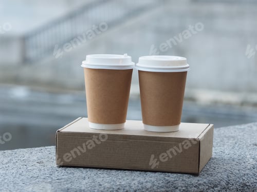Preview: Stack of delivery boxes placed on a concrete table on the street, no people.