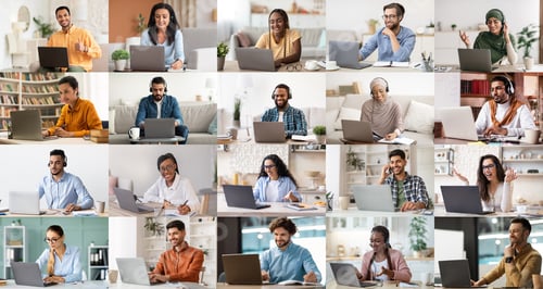 Preview: Set of multiracial people using computers, collage