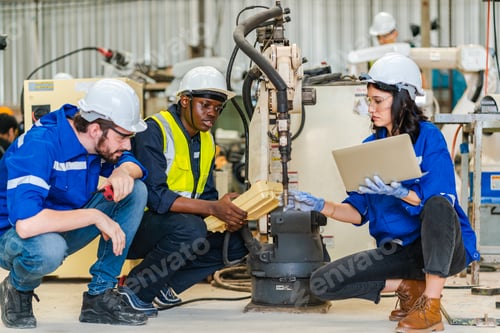 Preview: professional technician engineer checking mechanical factory equipment industry machine