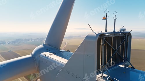 Preview: Aerial view of part of windmill turbine in countryside, Green energy