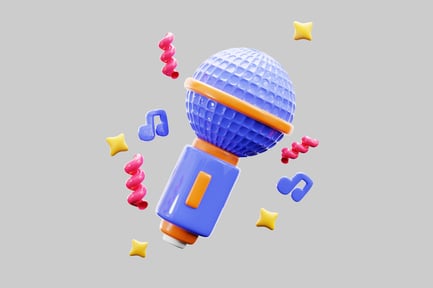 Preview: Cartoon microphone with confetti and notes