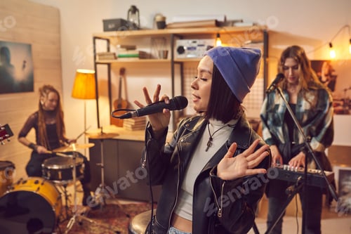 Preview: Woman singing with group