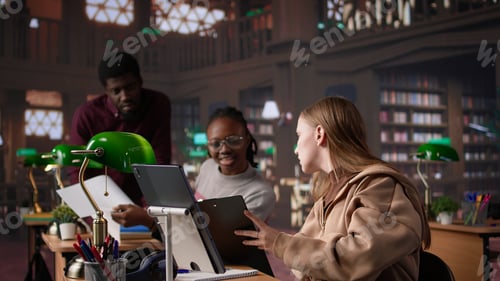Preview: Student makes exam preparations at the university library with classmates