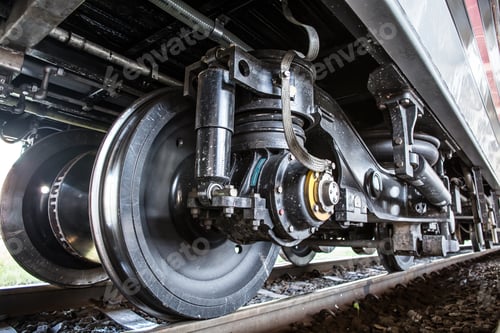 Preview: Close-up on a Train Car Undercarriage, passenger train, freight train