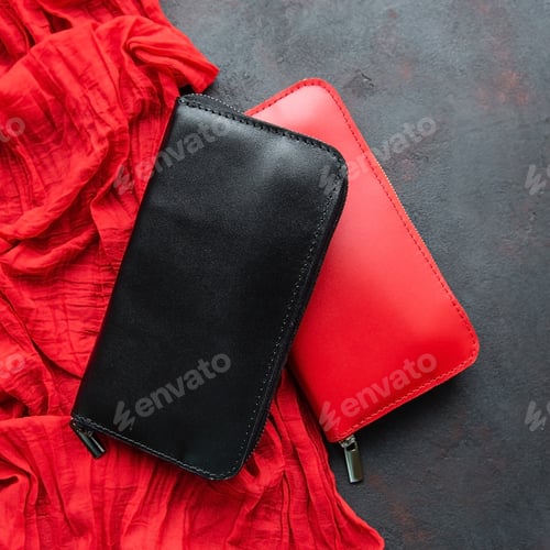 Preview: Black and red leather wallet