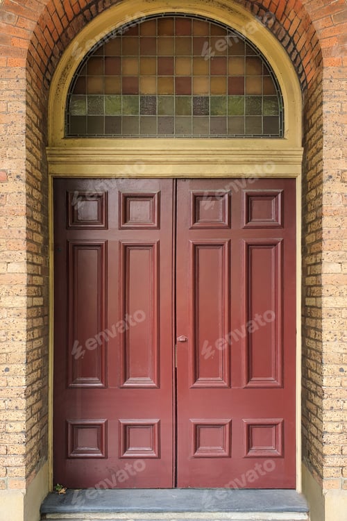 Preview: brown door with panels on arhed frame