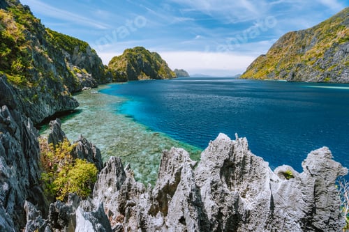 Preview: El Nido, Palawan, Philippines. Matinloc island scene of Tapiutan strait located in Bacuit