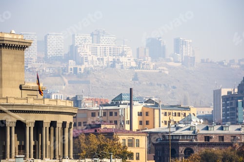 Preview: Opera House in Yerevan city in smoggy morning