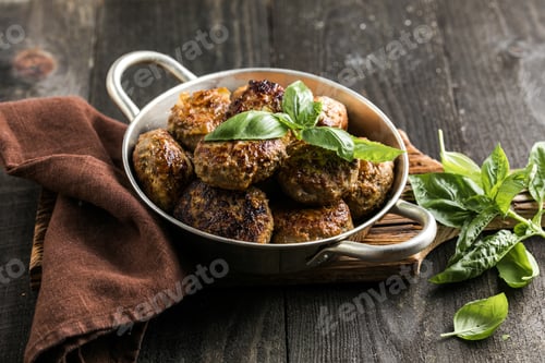 Preview: Homemade croquettes or patties. Fritters from minced pork. Delicious and nutritious lunch or dinne