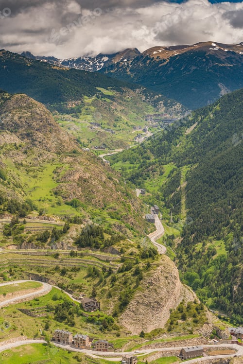 Preview: Aerial drone view over valley in Andorra