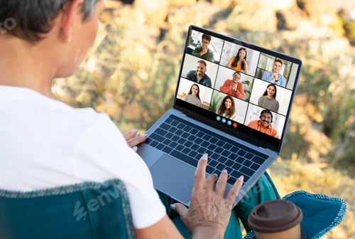 Preview: Senior Woman Participating in a Video Conference Call Outdoors