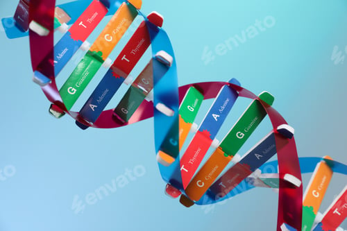 Preview: DNA structure model on light blue background, closeup