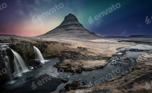 Preview: kirkjufell waterfall in Snæfellsnes peninsula in Iceland