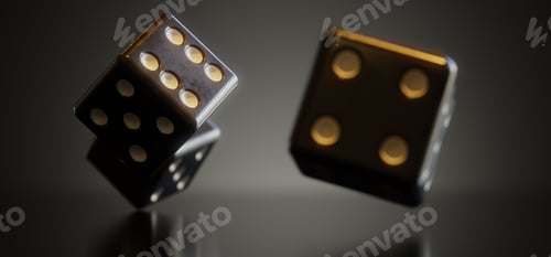 Preview: A bunch of thrown dices rolling on the table against dark background