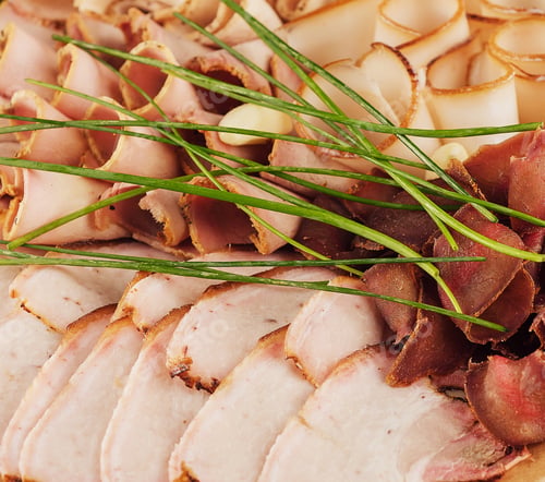 Preview: group of smoked Ham, jerky, salted biltong meat and lard