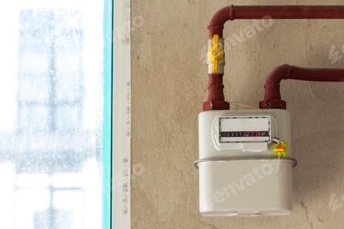 Preview: Gas meter in a house under renewal. Indoor gas meter used for measuring natural gas consumption in