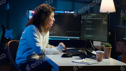 Preview: System engineer in living room writing lines of code