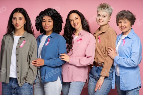 Preview: Women Supporting Health Awareness on Pink Background