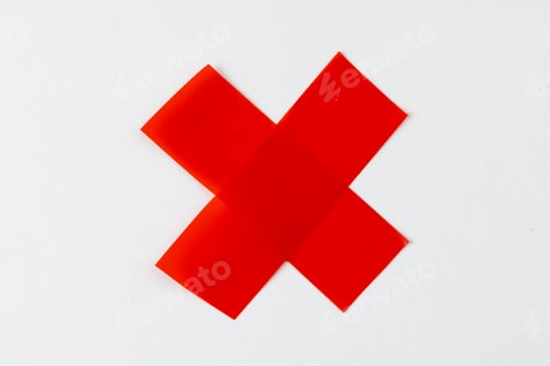 Preview: Cross shape red tape with copy space on white background