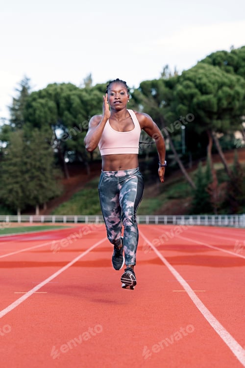 Preview: Athlete woman sprinter running in track