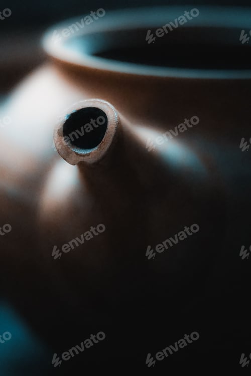 Preview: Shallow focus shot of a traditional vintage Teapot spout Kyusu from Tokoname city in Japan