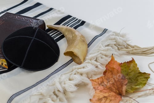 Preview: Shot of symbols of the Jewish new year on a white background - new normal