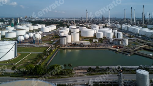Preview: Aerial view liquid chemical tank terminal, Storage of liquid chemical and petrochemical products