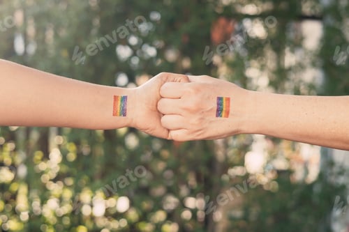 Preview: Hands united with the rainbow flag, symbol of diversity and love, lgtb concept