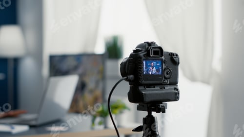 Preview: Camera filming digital content creator speaking to public