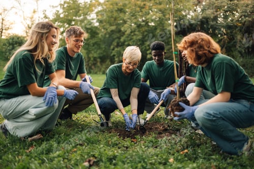 Preview: Group of volunteers planting trees in the park