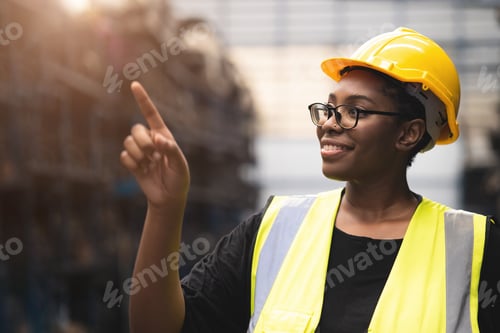 Preview: Black African smart women engineer worker finger point counting stock in factory industry