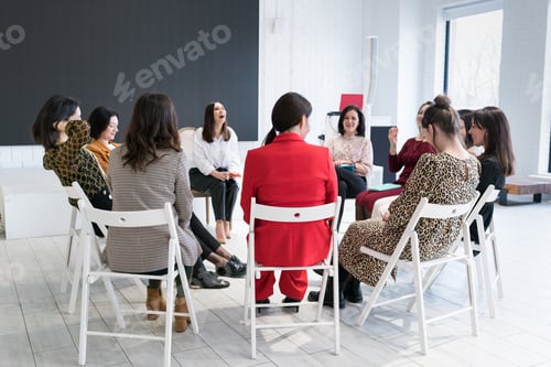 Preview: Rear view of group therapy session concept.