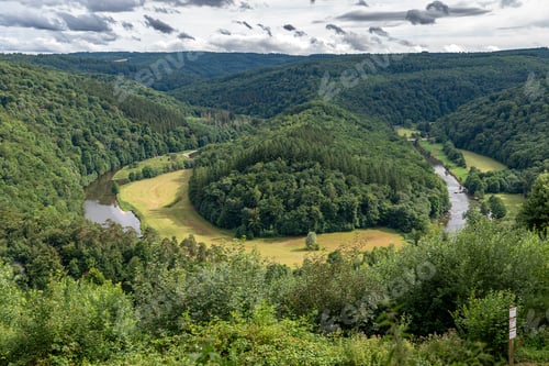 Preview: View from famous panoramic viewpoint of beautiful The Giant's tomb. Bouillon, Wallonia, Belgium.