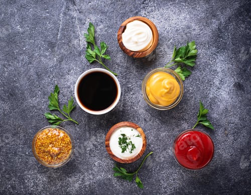 Preview: Set of different sauces and spices