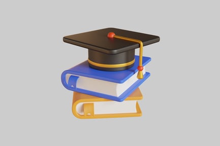 Preview: Stack of books with graduation cap